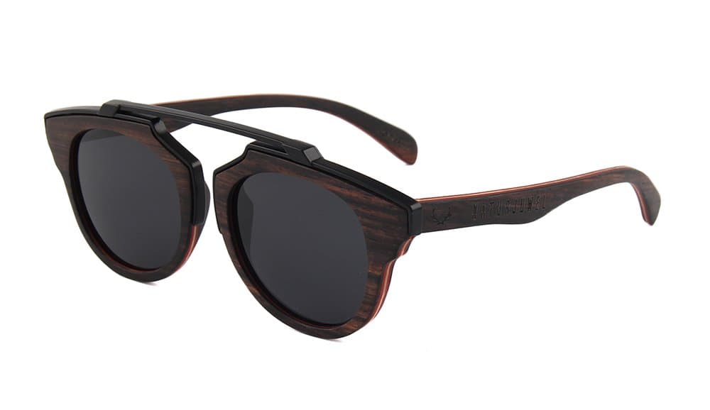 Naturjuwel wooden sunglasses handmade polarized skateboard wood glasses eyewear in black with UV 400 lenses for men women unisex