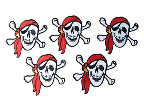 Govinda Trading Inc Pirate Skull Jolly Roger Iron On Patch Pack Of 5 3" X 3" Red