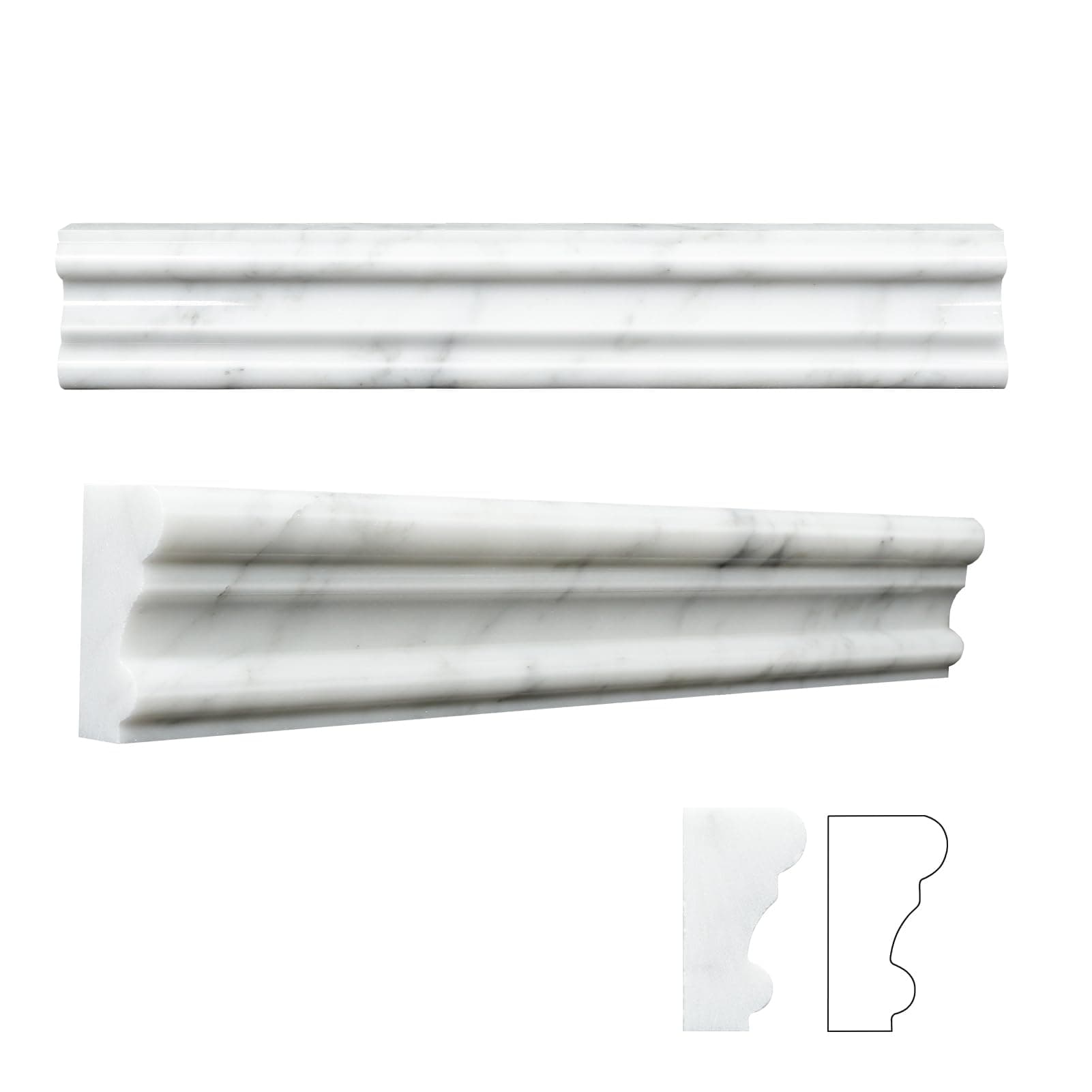 Carrara White 8 Pack of 2x12'' Marble Chair Rail Trim Molding Polished Ogee Edge Trim Tile for Bathroom