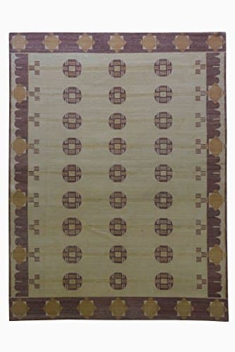 Merorug Rectangular Hand Knotted Nepali Carpet 8' X 10' Nepalese Handmade 8 Feet by 10 Feet Area Rug Wool and Silk Mix 100 Knot Beige Color Nepali Rug