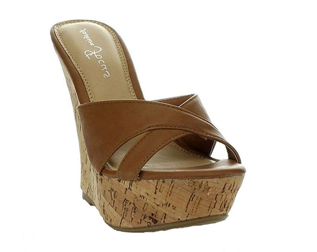 Fashion Focus Women's Ardo-39 Wedge Sandals Slides,Cognac,7