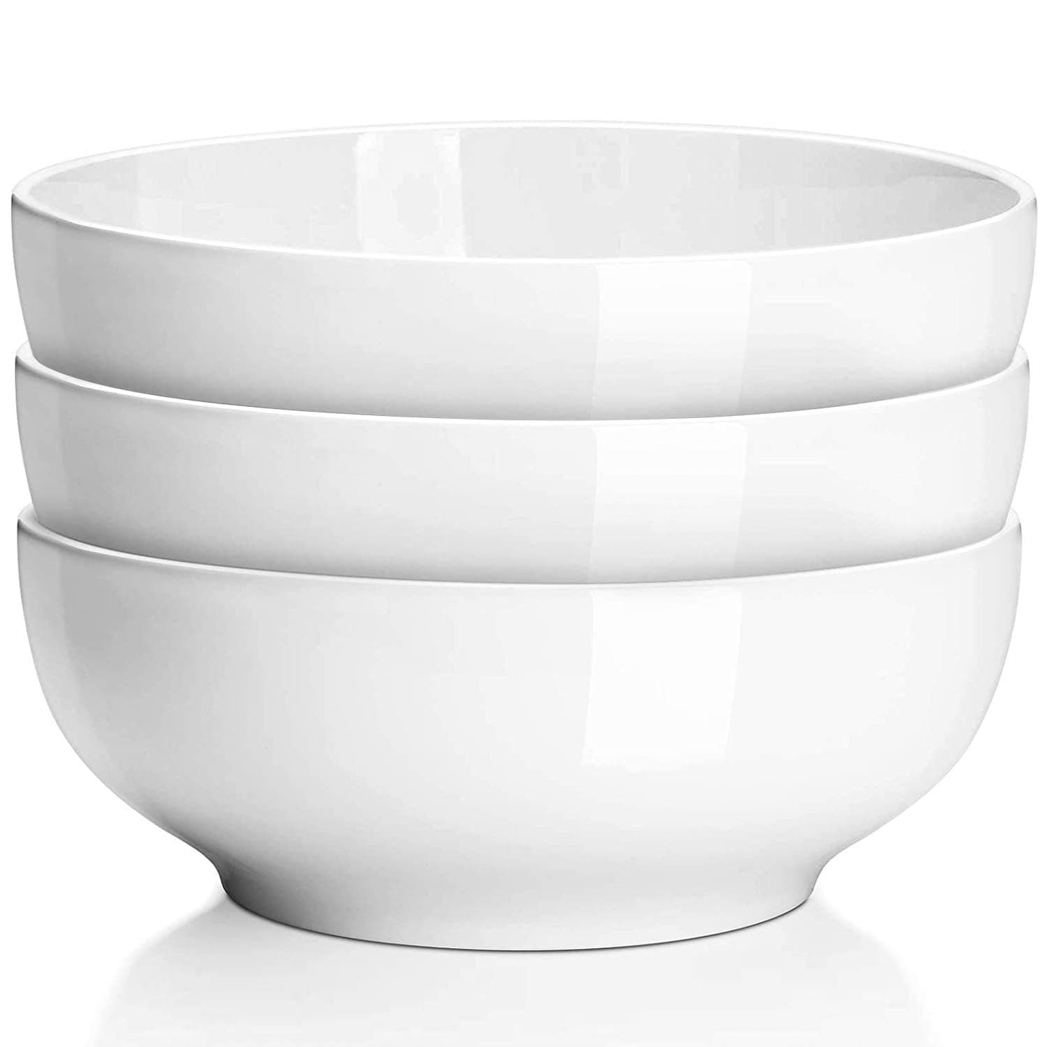 60 Oz Large Serving Bowls Set of 3, 8 Inch White Ceramic Mixing Bowls - Soup Salad Pasta Ramen Bowls for Kitchen, Microwave Dishwasher Safe, Porcelain