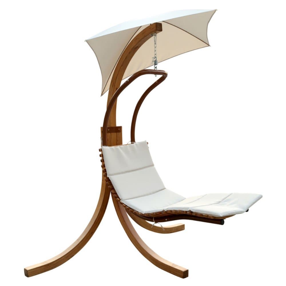 Leisure Season SLU135 Swing Umbrella-Brown-1 Piece-Hanging Wooden Shade and Polyester Cushion Wing Lounge Chair with Umbrell