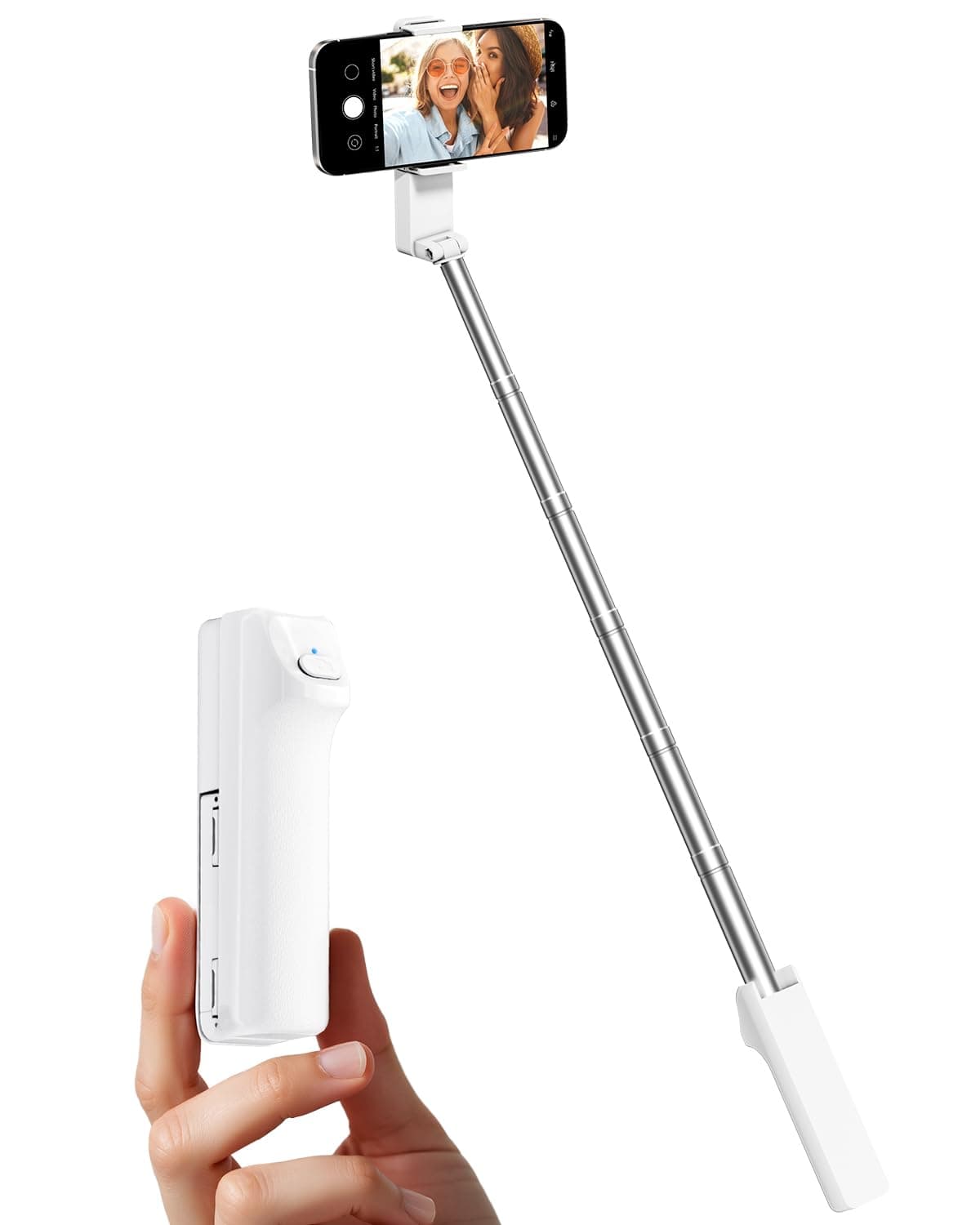 Viozon Portable Selfie Stick, Lightweight Extendable Stainless Steel Tube,All-in-One Compact Selfie Stick with Wireless Remote Compatible with 4-7" iPhone/Android Phones for Vlog/Travel/Filming, W
