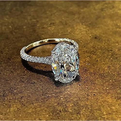 YANGYUE Solitaire Oval 4Ct Lab Diamond Cz Ring 925 Sterling Silver Engagement Wedding Band Rings For Women Bridal Jewelry