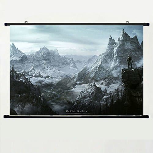 Wall Scroll Poster with Skyrim World Rocks Winter Cold The Elder Scrolls V Skyrim Home Decor Fabric Painting 23.6 X 15.7 Inch