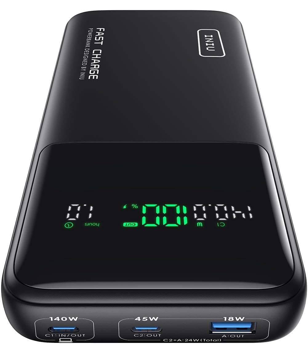 INIU 140W Power Bank, 27000mAh High Capacity Laptop Portable Charger, USB C in&Out Tablet Powerbank, Smart Digital Display Phone Charge Compatible with iPhone 15, Samsung, Laptop etc.