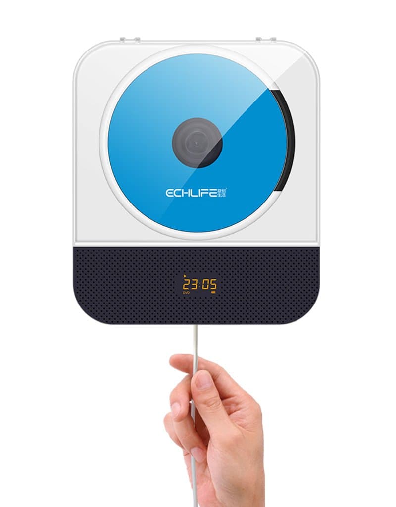 ECHLIFE Latest Portable Wall mounted Bluetooth Hi-Fi DVD Player with 3000mAh Rechargeable Battery, Full Function Remote Control, USB Port, HDMI Output, Protective Cover and On Screen Display – White