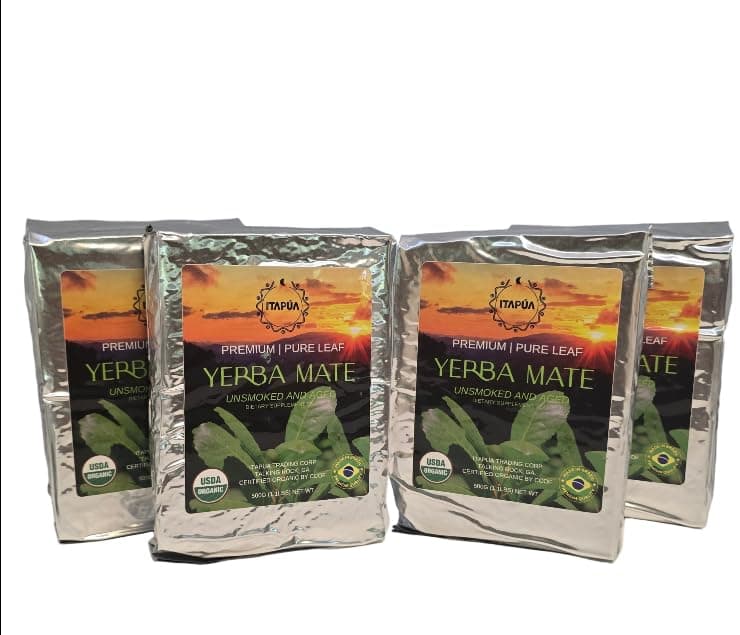 GOYERBAMATE Premium Organic Yerba Mate (Smoke Free, Pure Leaf) 4 x 500g (1.1 lbs)