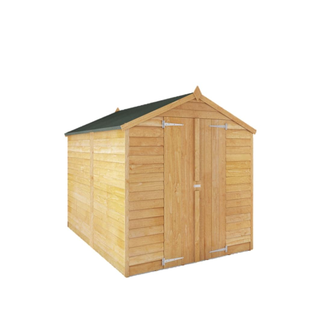 WALTONS 8x6 Overlap Storage Shed | Apex Roof | 7mm Overlap Cladding | Wooden Garden Storage Shed | Felt and Fixings Included (8 x 6 Double Door No Windows)