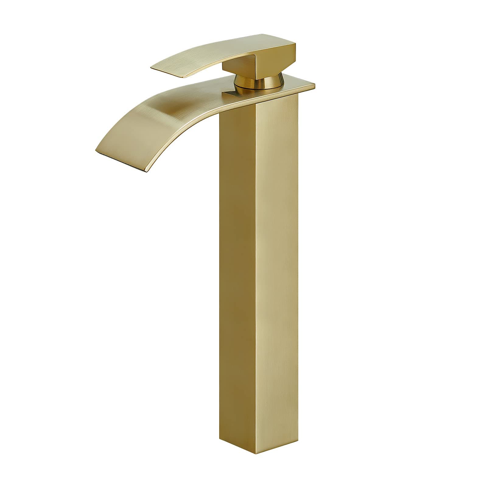 Brushed Gold Waterfall Spout Bathroom Faucet, Tall Single Handle Bathroom Vessel Sink Faucet, Rv Lavatory Vessel Faucet Basin Mixer Tap, Brushed Gold