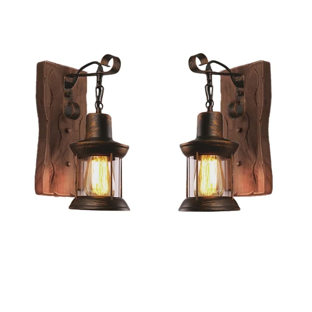 LightInTheBoxLightInTheBox Rustic Wall Sconces, Vintage Wall Sconce, Rustic Light Fixtures, Farmhouse Antique Wooden Wall Lamp for Aisle, Vanity Mirror, Hallway, Bedroom Bedside, Bar (2 Pack)
