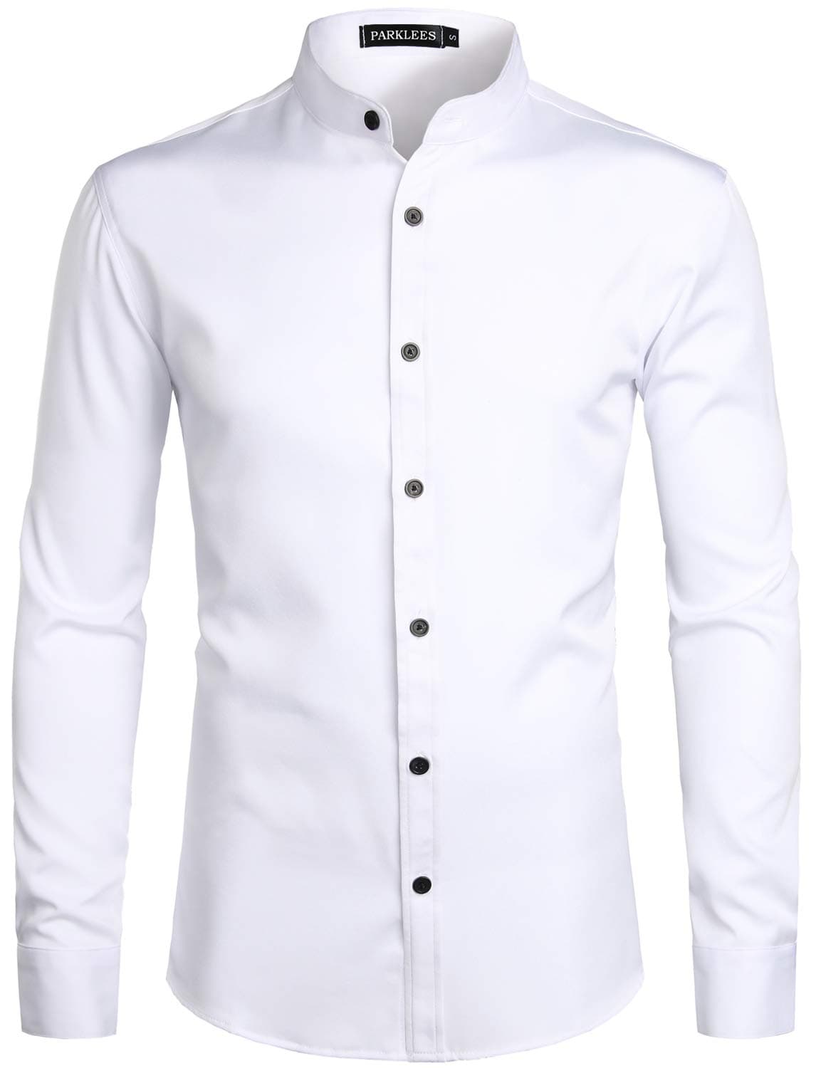 Men's Slim Fit Long Sleeve Button Up Casual Band Collar Shirts