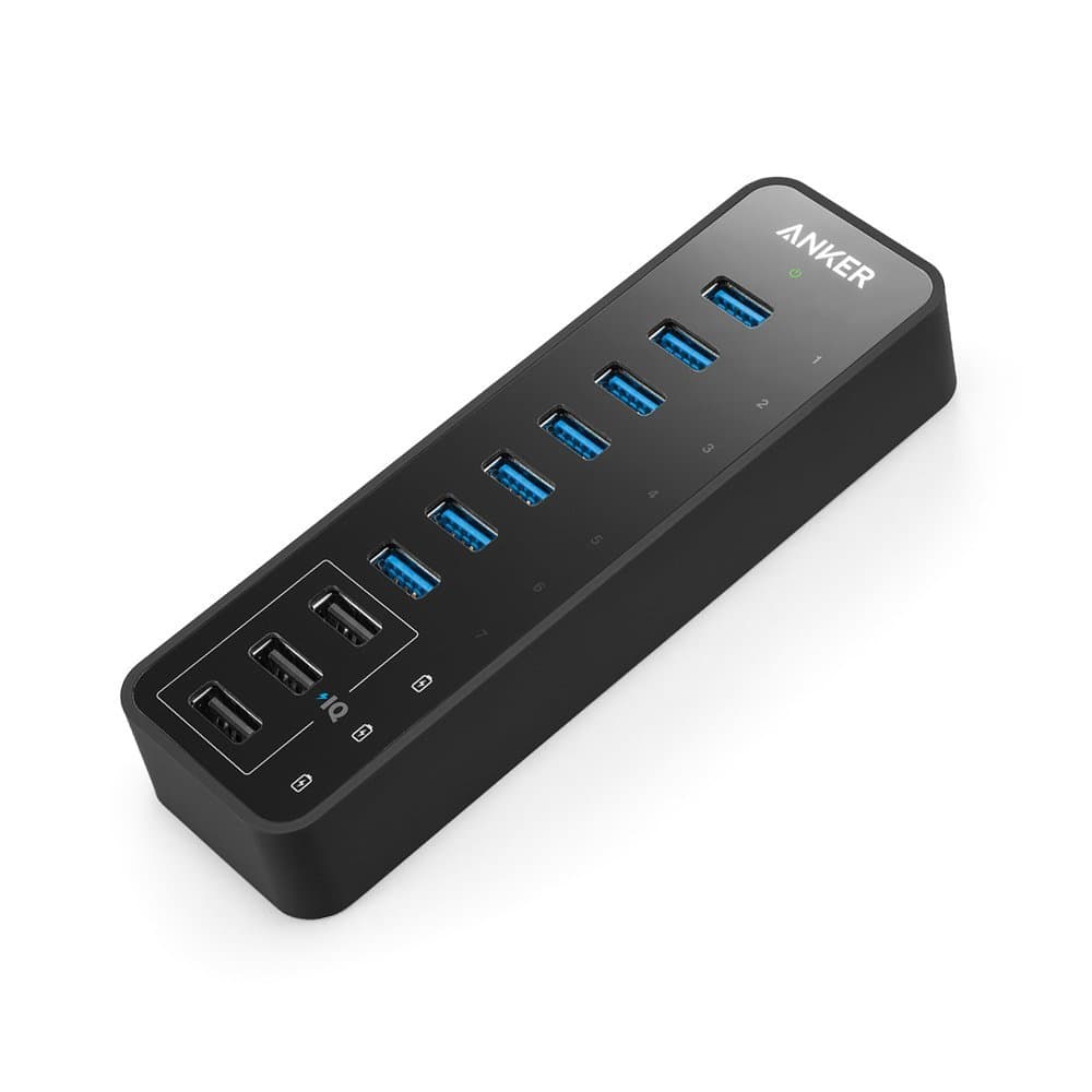 10 Port 60W Data Hub with 7 USB 3.0 Ports and 3 PowerIQ Charging Ports for MacBook, Mac Pro/Mini, iMac, XPS, Surface Pro, iPhone 7, 6s Plus, iPad Air 2, Galaxy Series, Mobile HDD, and More