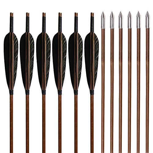 Huntingdoor Traditional Bamboo Arrows Pure Handmade Flethching with 5-Inch Feather for Longbow or Recurve Bow 12 Pack (Black)