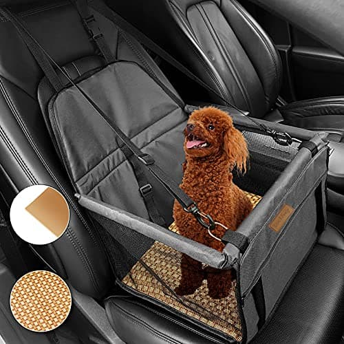 Dog Car Seat,Small Dog Puppy Portable Pet Booster Car Seat, Carriers and Travel Products with Seat Belt Adjustable Straps for Front/Back Seats with Rattan Mat (Grey, with mat)