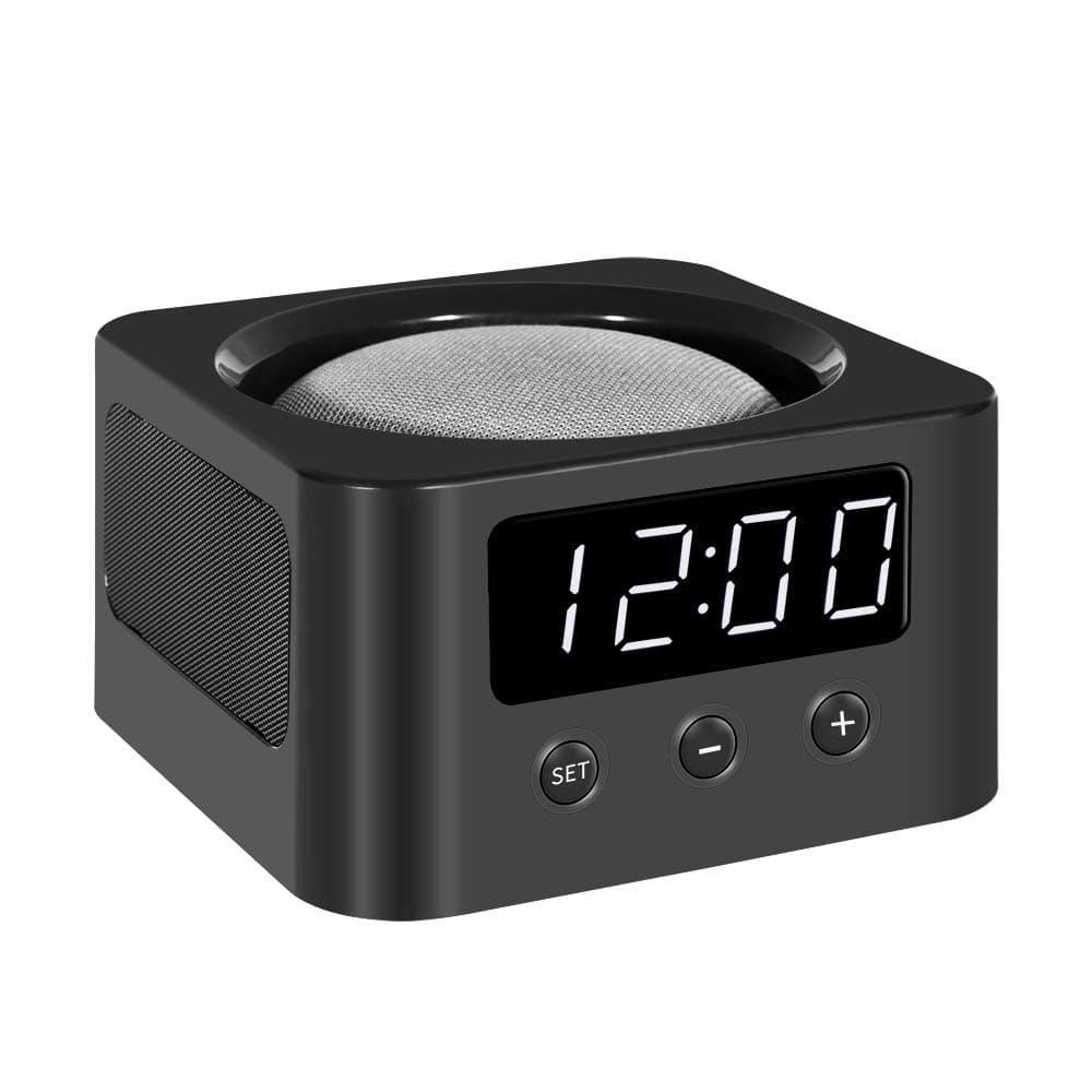 Universal Clock Stand and Docking Station for Google Home Mini, Amazon Echo Dot (3rd Gen), etc. - Black