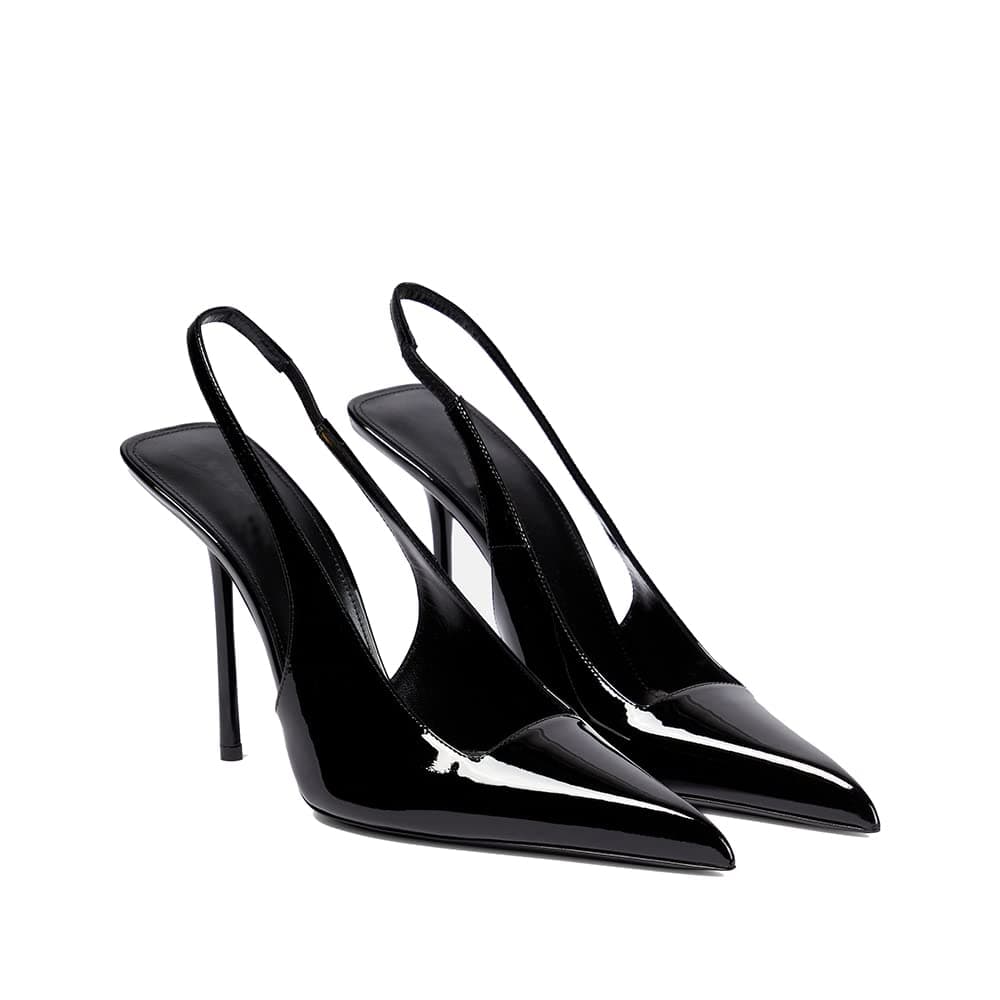 Women's Pointed Toe High Stiletto Heels Slingback Stretch Slip-on Pumps Backless Patent Leather Fashion Dress Shoes for Women