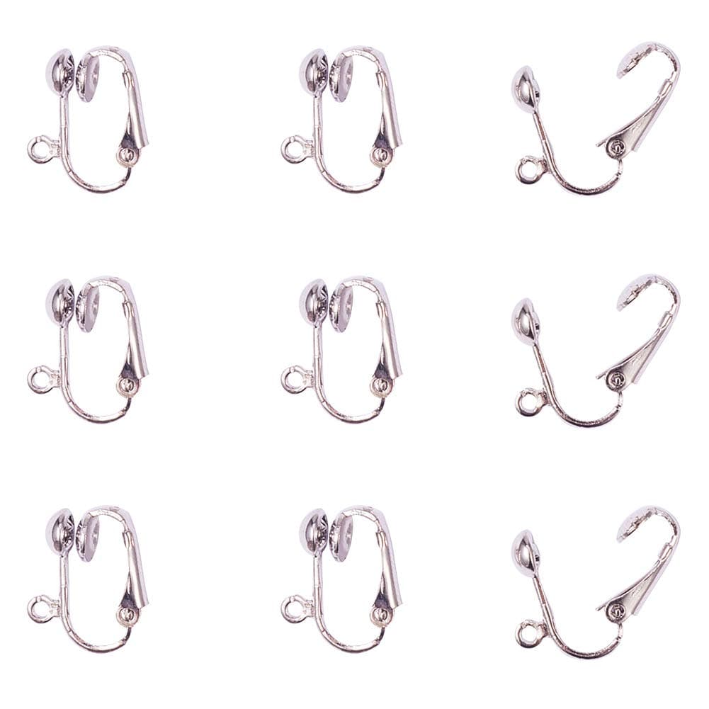 Pandahall 10pcs Platinum Color Iron Clip-on Earring Components for Non-Pierced Ears, About 13.5mm Wide, 15.5mm Long
