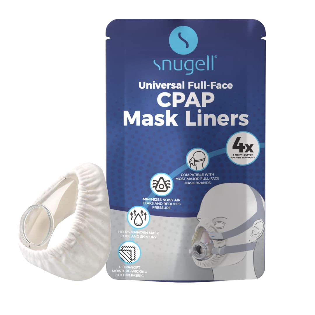 Snugell Full-Face CPAP Mask Liners by | Pack of 4 Liners | One Size Fits Most | Soft Cotton Fabric | Minimizes Noisy Air Leaks | Reduces Skin Irritation | Reusable & Washable | 6 Month Supply
