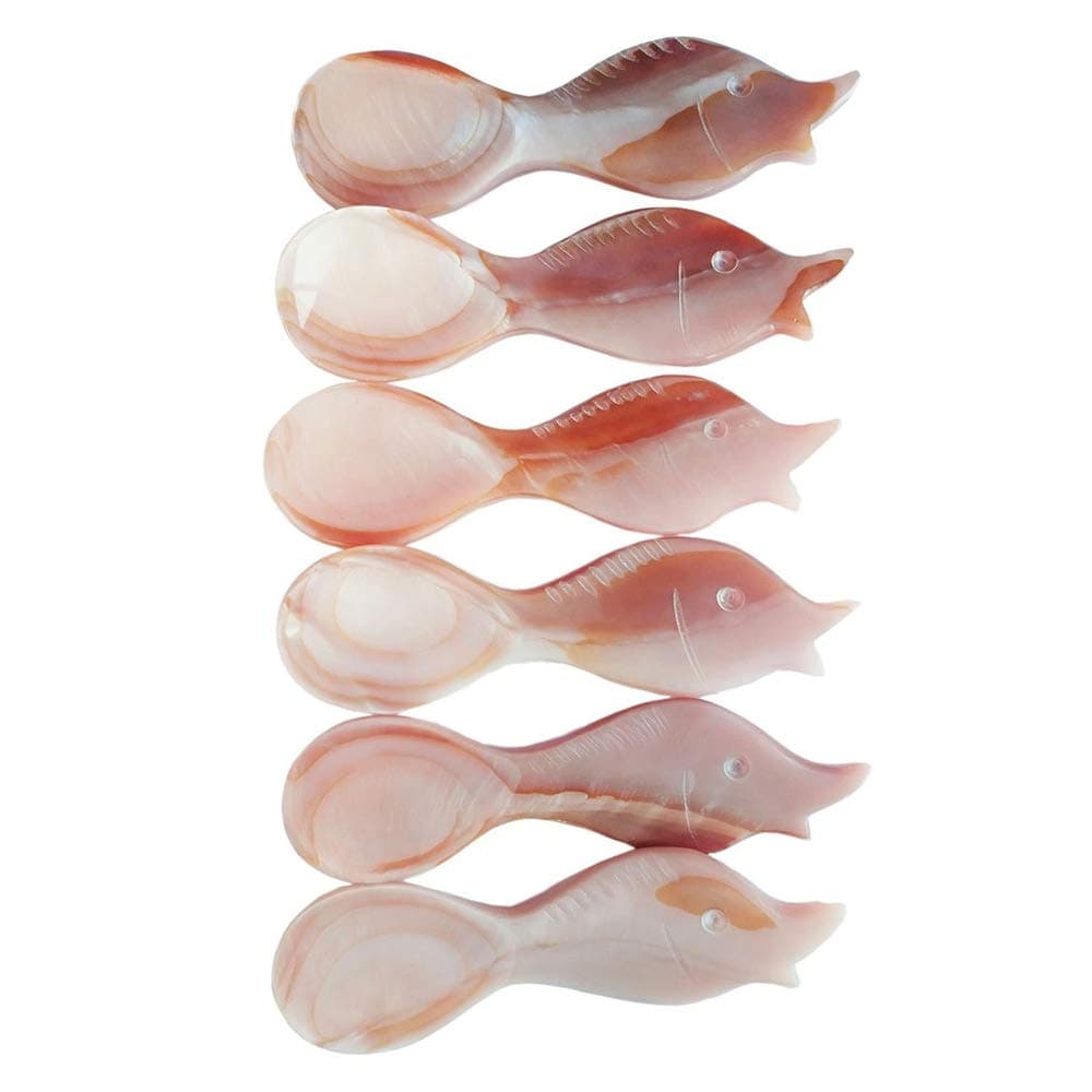 DUEBEL Sturgeon Shape Caviar Spoon, 8.5 cm x 2.5 cm Mother of Pearl Egg Spoon, Set of 6