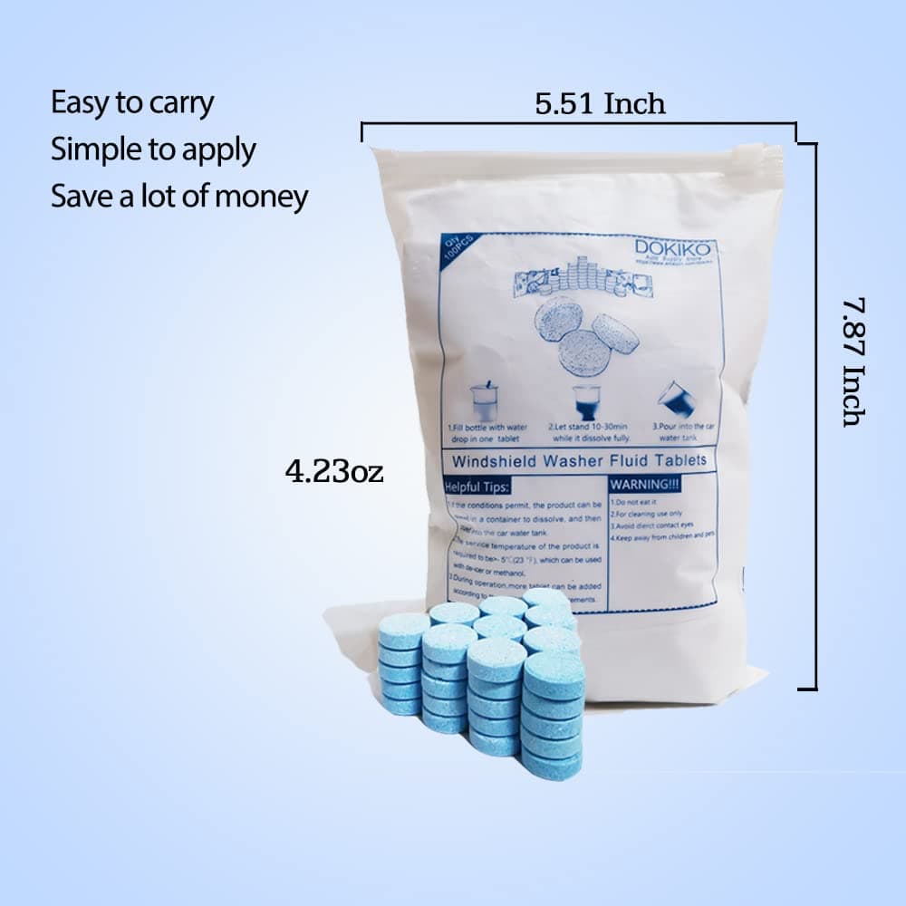 50 Pcs Car windshield washer fluid tablets,Windshield Wiper Fluid,1 Pack Makes 52.5 Gallons,1 Piece Makes 1.05 Gallons(Winter: Use With De-icer or Methanol)
