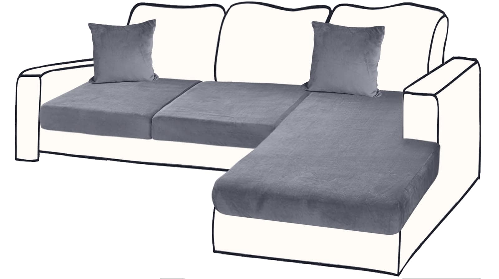 Sectional Couch Covers for 3-Piece Seat Cushion Velvet Separate L Shape Couch Cover Stretch Sofa Slipcover with 2 Pieces Pillowcases Furniture Protector (Sofa 2 Seater + 1 Chaise, Dark Grey)