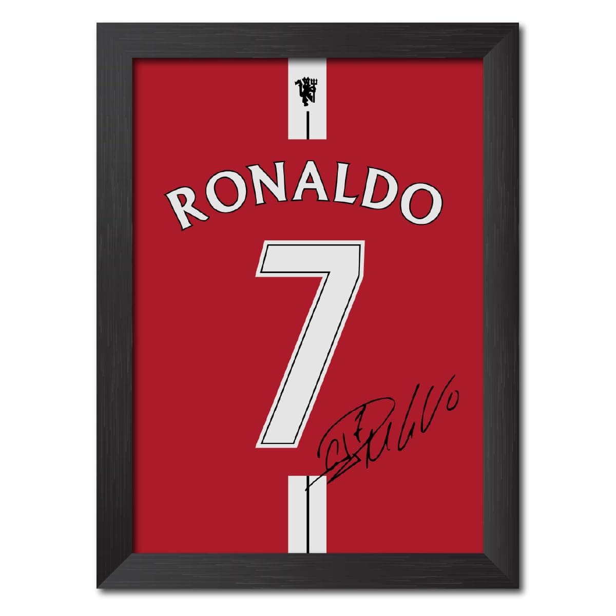 Cristiano Ronaldo Poster Frame Manchester United Jersey Laminated Photo Print with Signature Framed Painting with Matt Finish Black Texture (12 inches x 9inches)