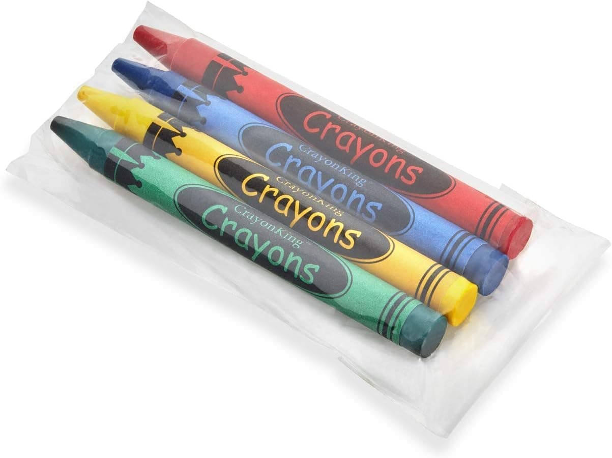 CrayonKing 25 Sets of 4-Packs in Cello (100 total bulk Crayons) Restaurants, Party Favors, Birthdays, School Teachers & Kids Coloring Non-Toxic Crayons