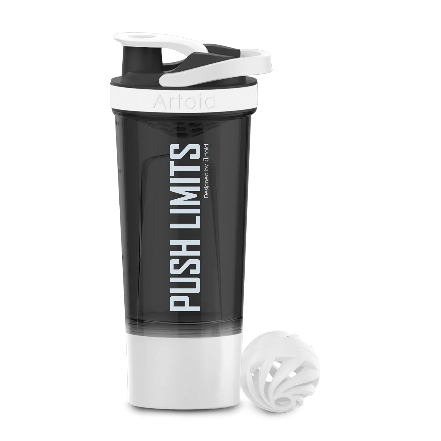 Artoid Inspirational Fitness Workout Sports Protein Shaker Bottle 24-Ounce, Dual Mixing Technology with Shaker Balls & Mixing Grids Included, Twist and Lock Protein Box Storage Included