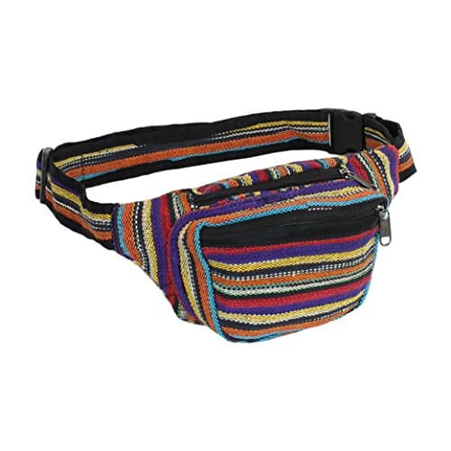 Boho Festival Rainbow Fabric Waist Bag, 3 Zipper Fanny Pack, Handmade in Nepal