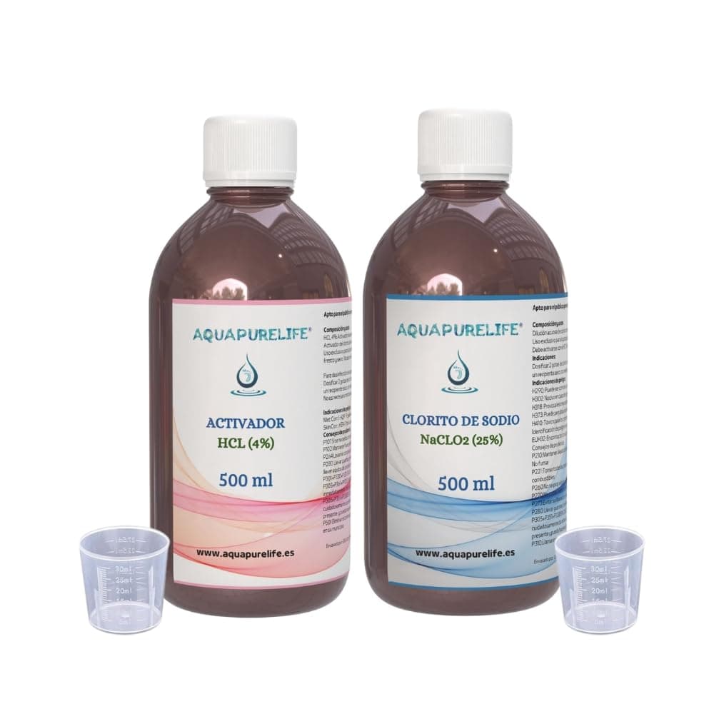 AQUAPURELIFE Chlorine Dioxide Production Kit CDS|Composed of a Bottle of HCL 4% Activator and a Bottle of Sodium Chlorite 25% |Not Suitable for Human Consumption (500ml)