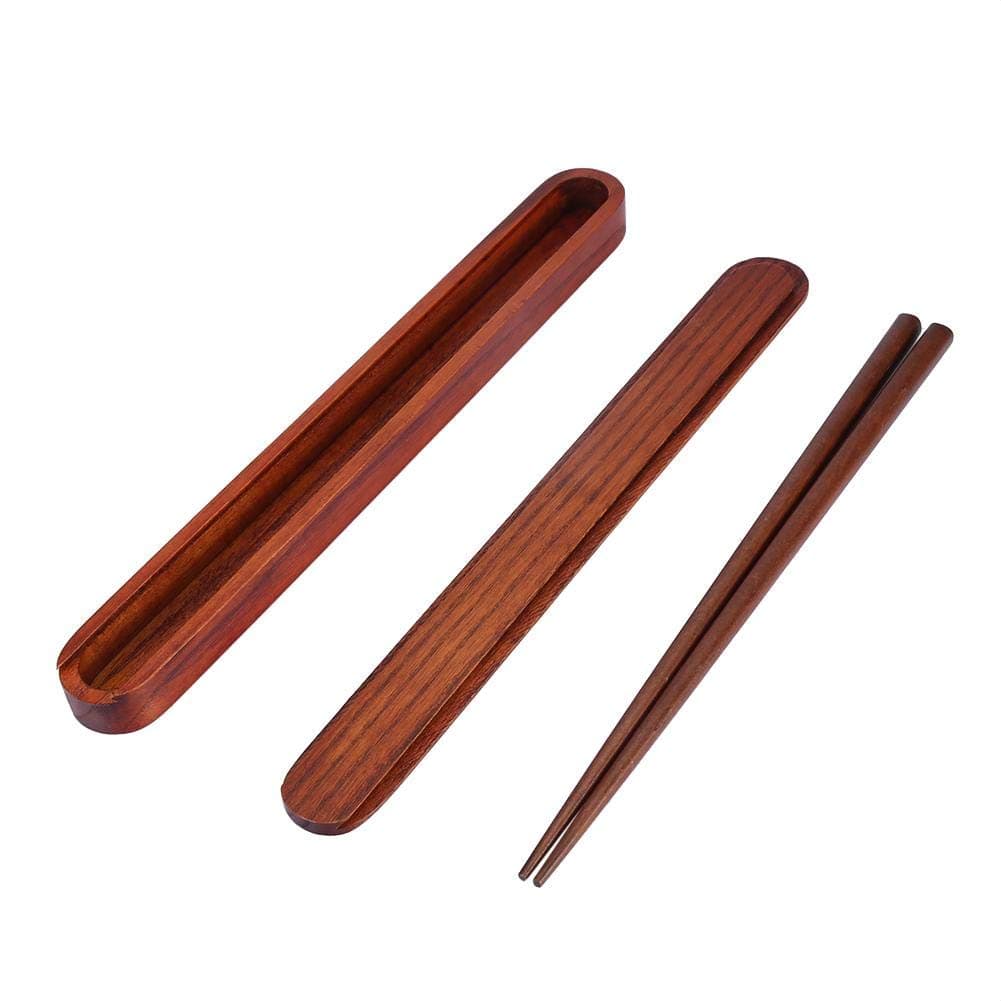 Atyhao Portable Natural Wooden Chopsticks with Pull Type Chopsticks Box Case Reusable Hard One Pair Wooden Dinnerware with Two Colors for Outdoor Travel 25CM/9INCH(Deep Color Wood Chocolate)