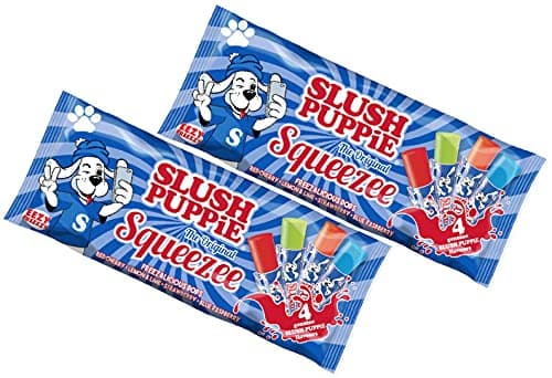 Slush Puppie The Original Squeezee Freeze Pops Ice Lolly Poles - Red Cherry, Lemon &Lime, Strawberry And Blue Raspberry 10 x 60ml Pack - 2 pack