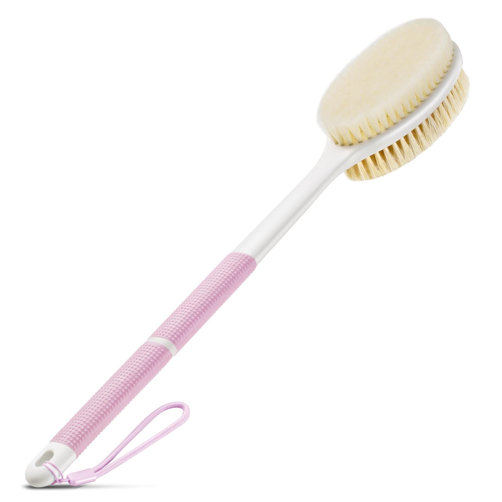 Backski Body Scrubber Anti-Slip Shower Brush with Long Handle Hard Soft Bristles Body Wash Exfoliating Back Scrubber for Bath or Dry Brushing Body Brush(Pink)