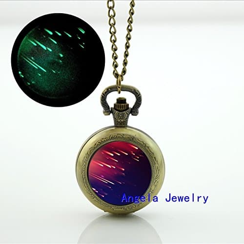 Pretty Lee Fashion Meteor Shower Glowing Pocket Watch Necklace Meteor Shower Jewelry Glow in the Dark Pendant