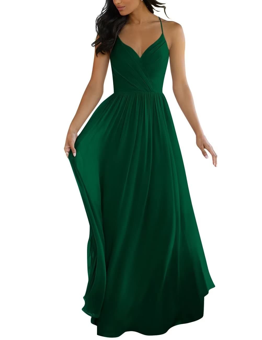 Maxi Bridesmaid Dresses for Women Ruched A-line Chiffon Formal Dress Long