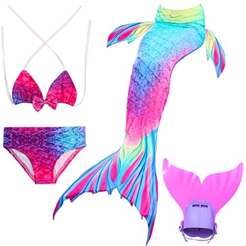 Girls' Mermaid Tail Swimsuit Set, Swimming Costume, Swimwear with Monofin
