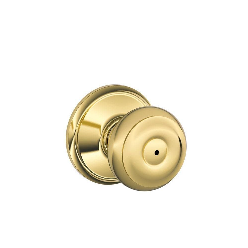 Schlage F40 GEO 605 Georgian Door Knob, Bed & Bath Privacy Lock, Bright Brass