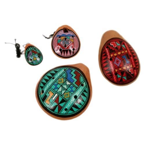 Four Pack Set 4 Sizes Ocarina Clay Whistles Assortment Hand Painted Sanyork Fair Trade