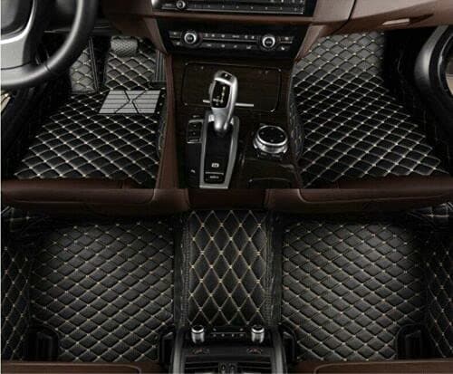 Custom Making Car Floor Mats for 95% Sedan SUV Sports Car Full Coverage Cute Men Women Pads Protection Non-Slip Leather Floor Liners (Black Beige)