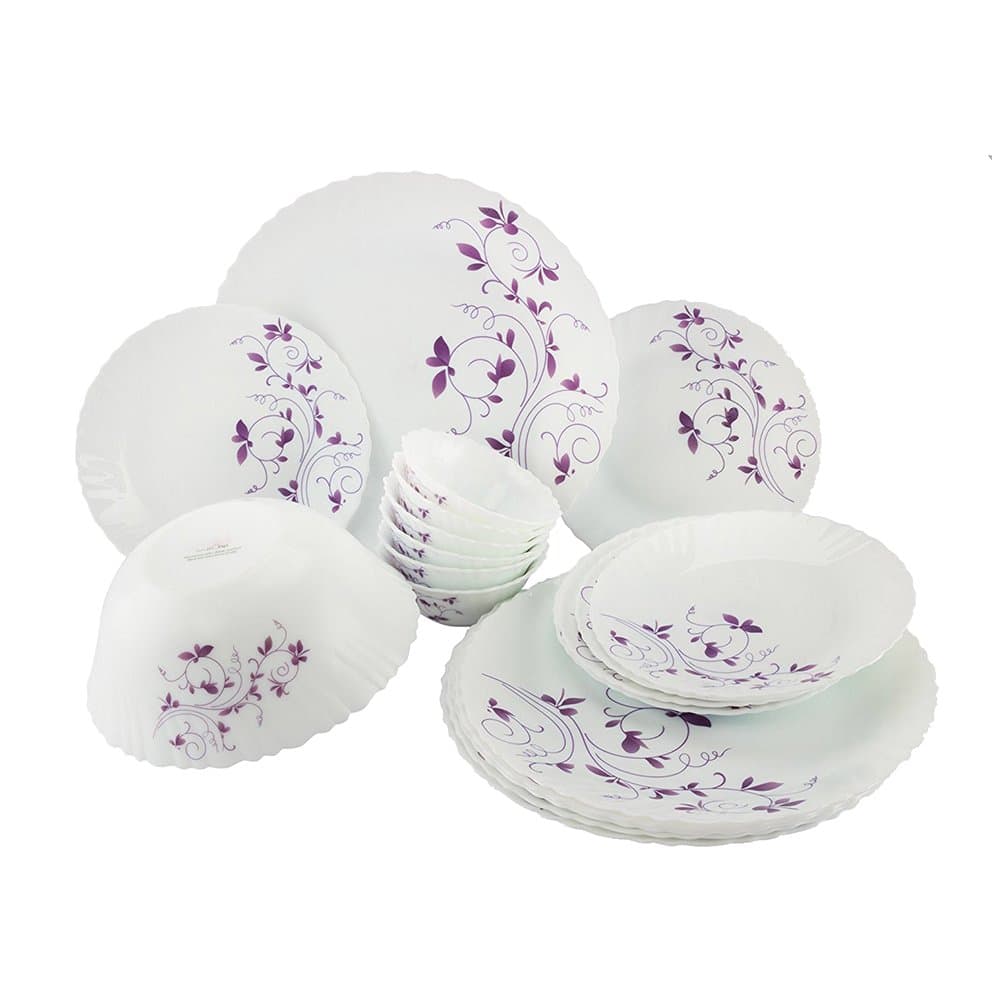 LaOpala Diva Dazzle Dinner Set, 19-Pieces, White and Purple