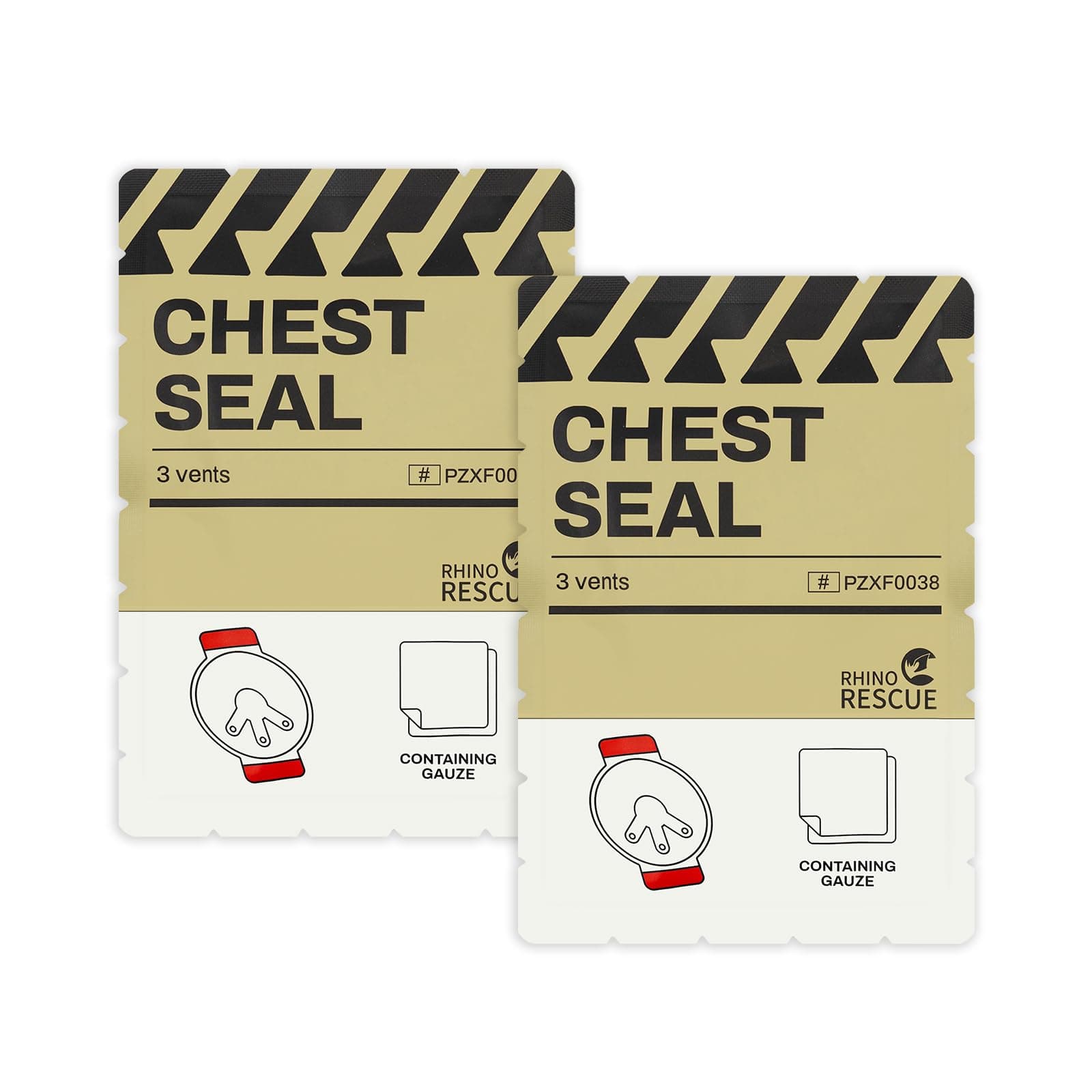 RHINO RESCUE Vent Chest Seal, Emergency Trauma Dressing, First Aid Kit Sterile, 2 Pack
