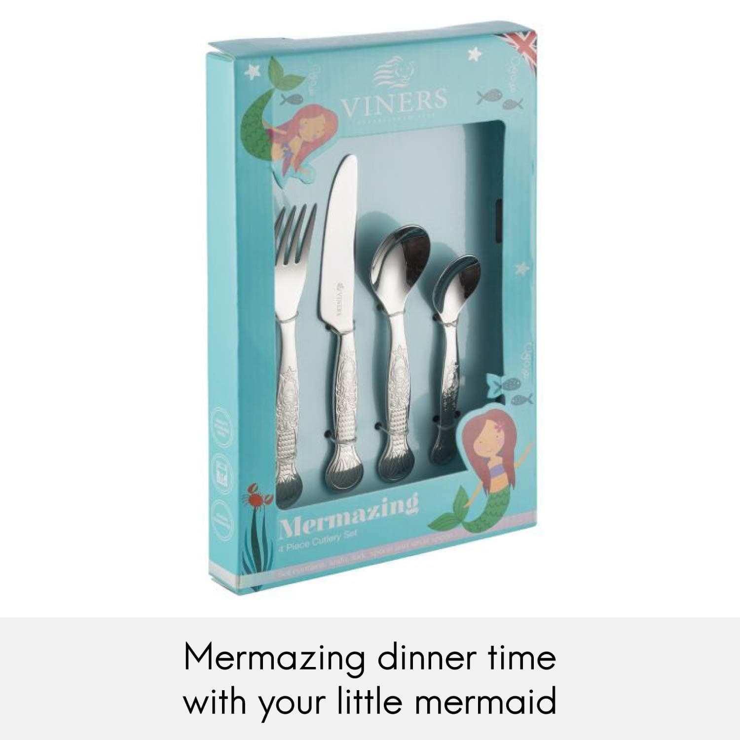 Viners Kids Mermaid 4 Piece 18/0 Silver Stainless Steel Cutlery Set