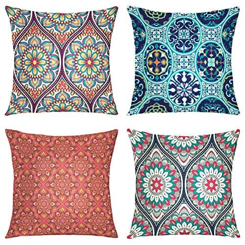 Suesoso Mandala Pillowcase 18" X 18" Set of 4 Ethnic Mandala Decorative Arabian Asian Batik Boho Pillow Case Modern Accent Double Sided Digitally Printed Pillow Sham Cushion Cover Decor Home