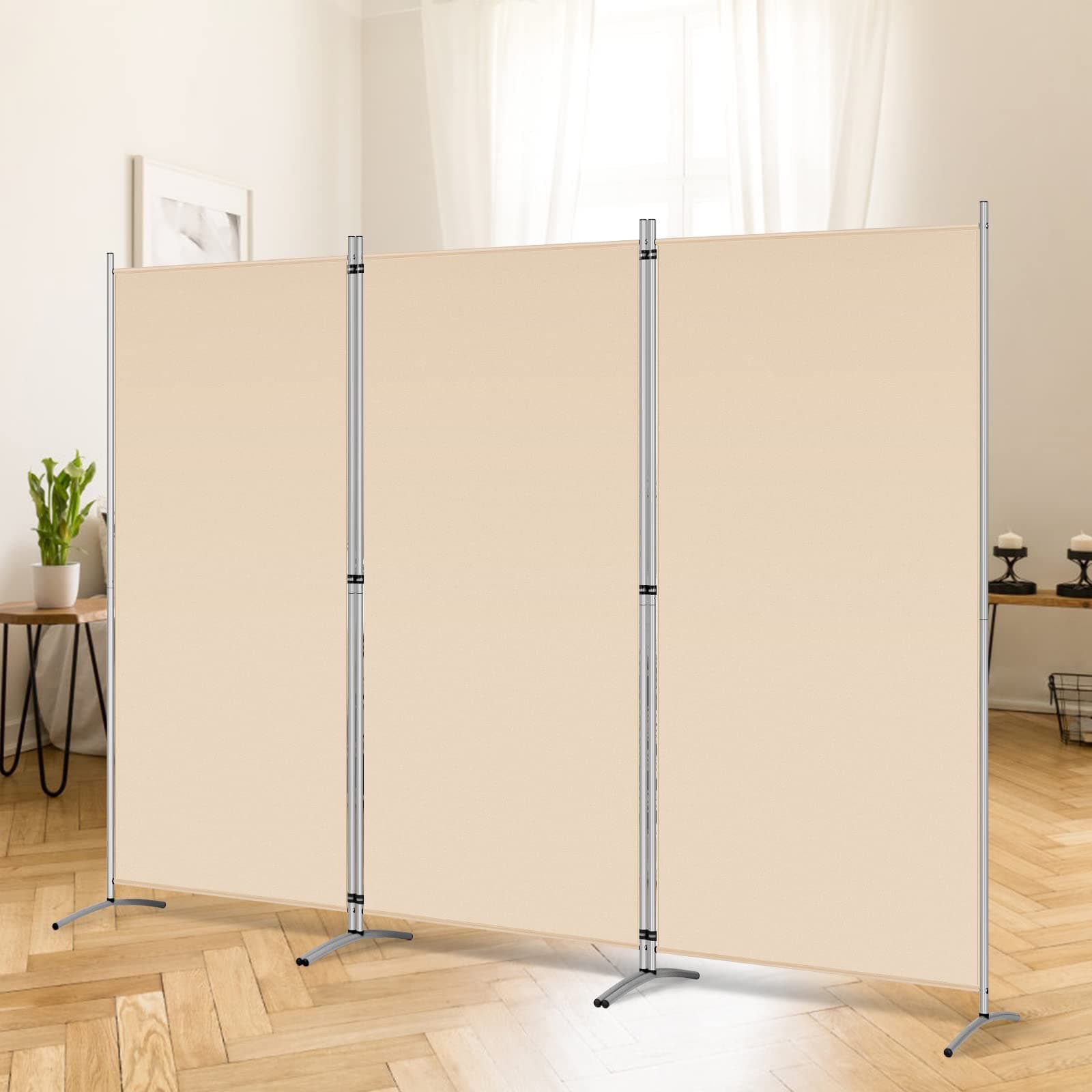 Room Divider, 3 Panel Divider, Folding Wall Dividers 102 x 20 x 71 Inches, Beige