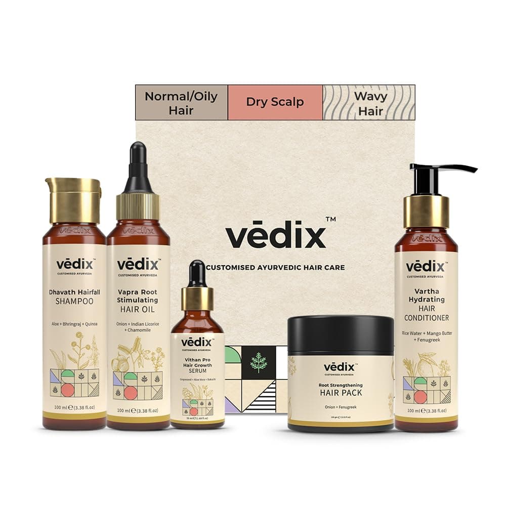 Ayurvedic Hair growth Kit | 5 product Kit | for Normal Hair, Dry Scalp, Wavy Hair | Vedix Hair Oil, Shampoo, Serum, Mask, Conditioner Set