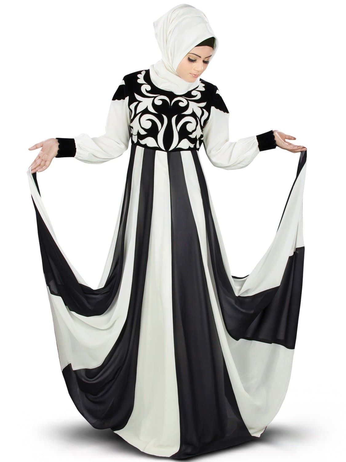 MyBatua Islamic Off White & Black Designer Eid & Party Wear Abaya Burqa AY-359