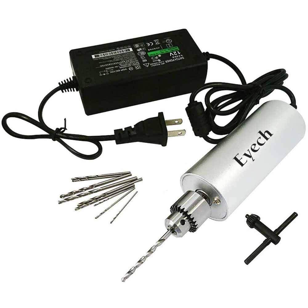 0.3-4mm Micro Aluminum Portable Handheld Drill Mini Electric Hand Drill with 5A DC5V-12V Power Supply Control for DIY 10Pcs Drill Bits Included