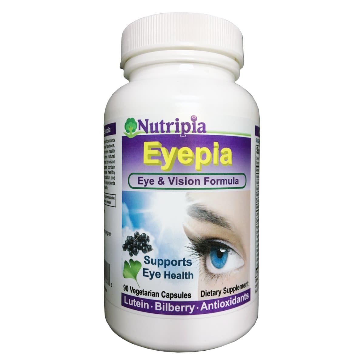 Eyepia Healthy Eyes and Vision Support Supplement 90 V CAPS - Lutein 20 mg and Zeaxanthin, Bilberry, Eyebright, Black Current, and Ginko Biloba Leaf Extract